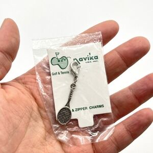 Navika USA Tennis Racquet Zipper Charm Silver Tone Sports Bag Accessory New‎